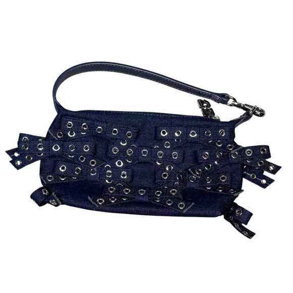 GANNI Denim Small Bow Eyelet Butterfly Denim Pouch bag - Picture 8 of 12